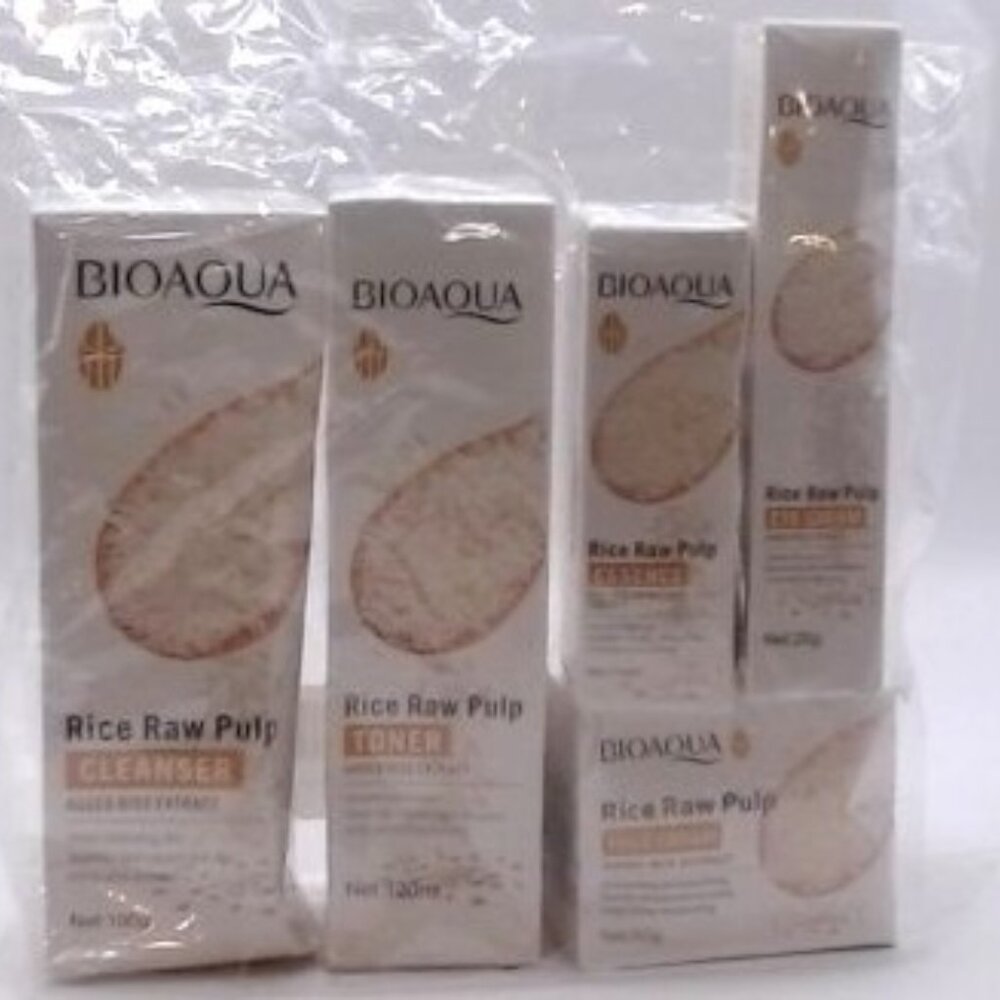 BioAqua Set - Rice Raw Pulp, Cleanser, Toner, Essence Eye Cream Face Cream. NEW*
